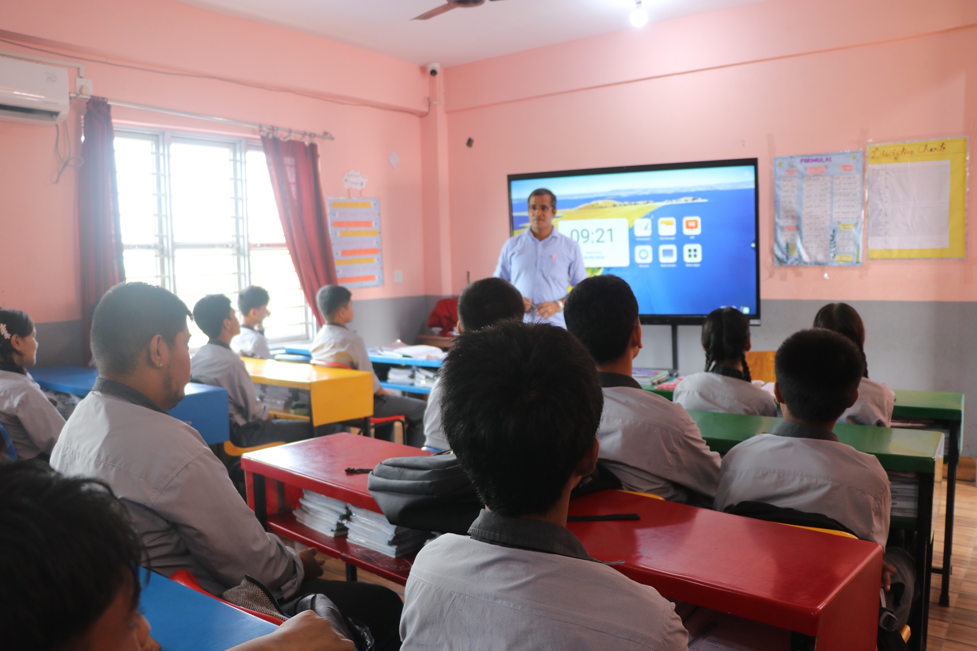 Classroom view facing interactive board