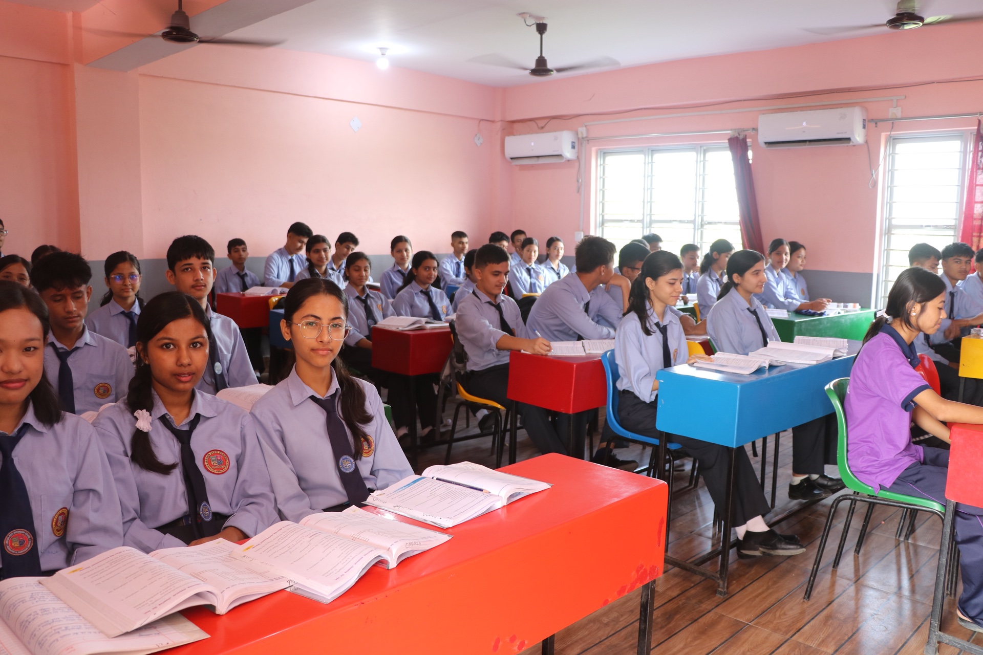 Secondary school students in modern classroom