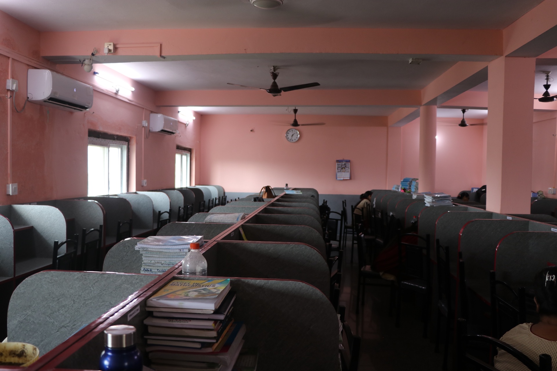 Individual study carrels and reading hall in school library